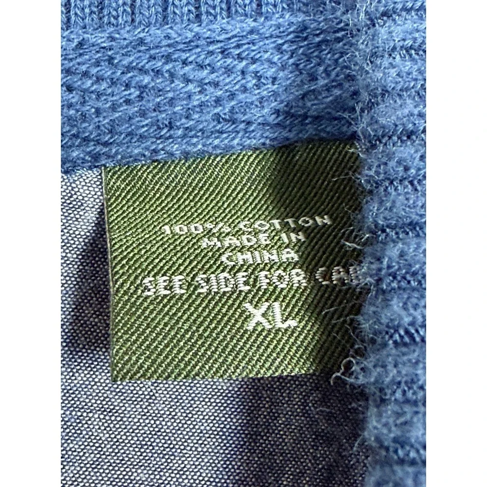 Eddie Bauer Men's XL Mock Neck Henley Sweatshirt Blue 100% Cotton Long‎ Sleeve
